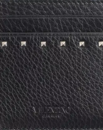 Porte-cartes Rockstud en cuir de veau grainé