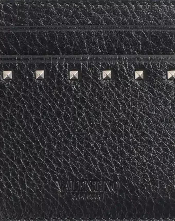 Porte-cartes Rockstud en cuir de veau grainé Porte-cartes Rockstud en cuir de veau grainé