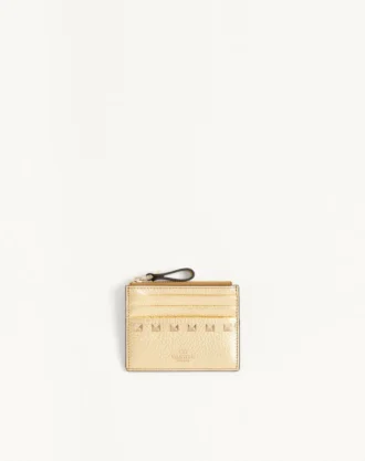 Porte-cartes Rockstud en cuir de veau grainé laminé avec fermeture à glissière