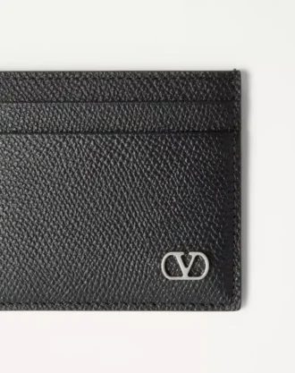 Porte-cartes Valentino Garavani Vlogo Signature en cuir de veau grainé