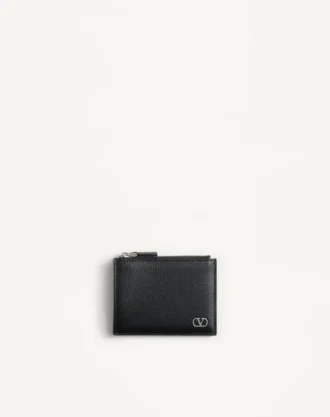 Porte-cartes Vlogo Signature en cuir de veau grainé