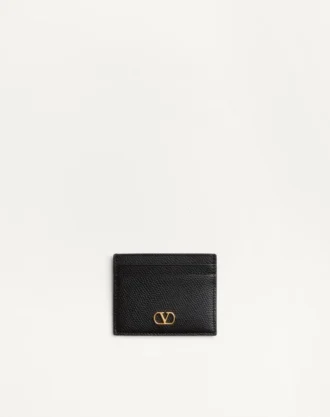 Porte-cartes VLogo Signature en cuir de veau grainé