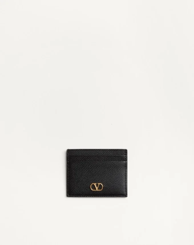 Porte-cartes VLogo Signature en cuir de veau grainé