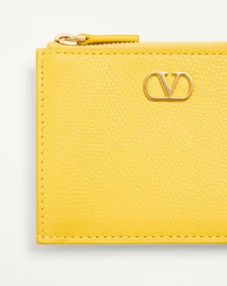 Porte-cartes Vlogo Signature en cuir de veau grainé