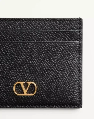 Porte-cartes VLogo Signature en cuir de veau grainé
