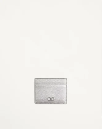 Porte-cartes VLogo Signature en cuir de veau grainé laminé