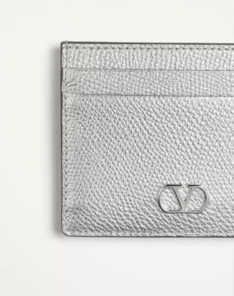 Porte-cartes VLogo Signature en cuir de veau grainé laminé