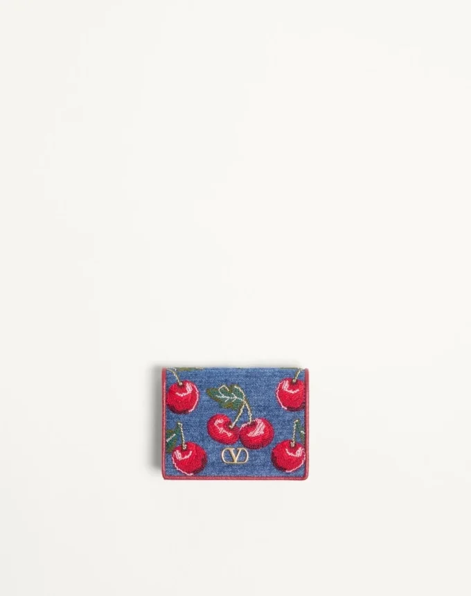 Portefeuille en denim Vlogo Signature avec broderie Cherryfic Portefeuille en denim Vlogo Signature avec broderie Cherryfic