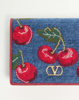 Portefeuille en denim Vlogo Signature avec broderie Cherryfic