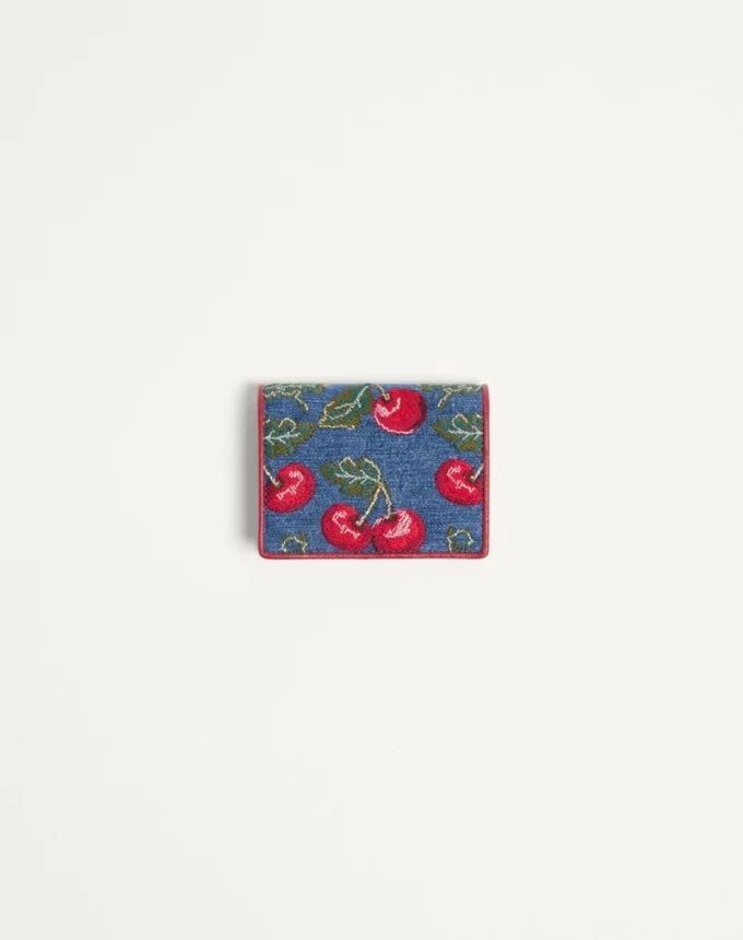 Portefeuille en denim Vlogo Signature avec broderie Cherryfic Portefeuille en denim Vlogo Signature avec broderie Cherryfic