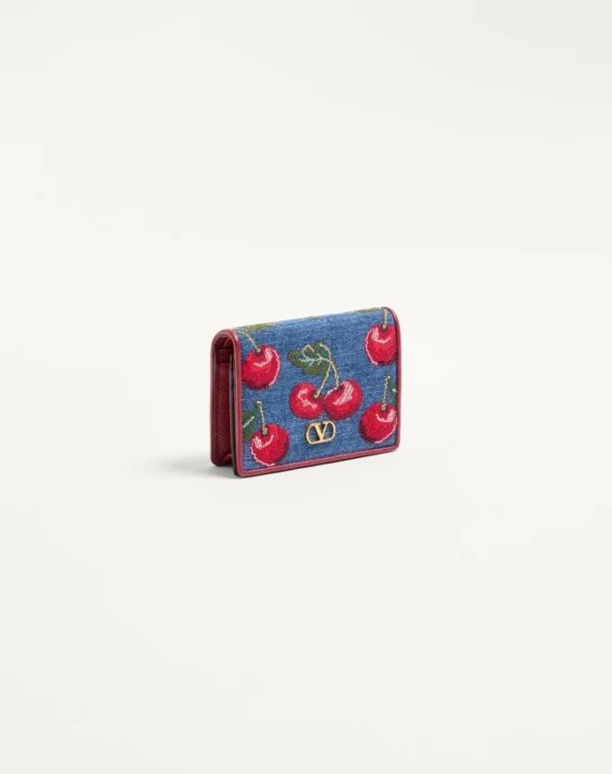 Portefeuille en denim Vlogo Signature avec broderie Cherryfic Portefeuille en denim Vlogo Signature avec broderie Cherryfic