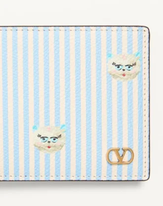 Portefeuille Valentino Garavani Vlogo Signature en cuir de veau grainé avec imprimé Le Chat De La Maison
