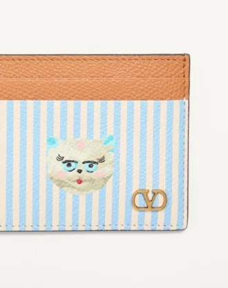 Portefeuille Valentino Garavani Vlogo Signature en cuir de veau grainé avec imprimé Le Chat de la Maison