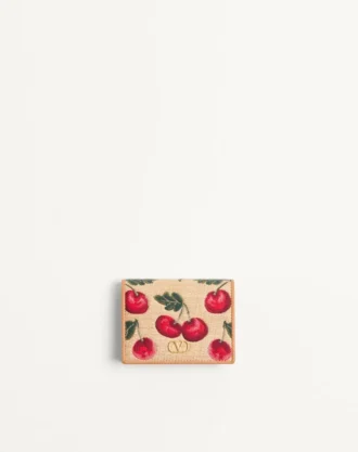 Portefeuille Vlogo Signature Cherryfic en raphia jacquard