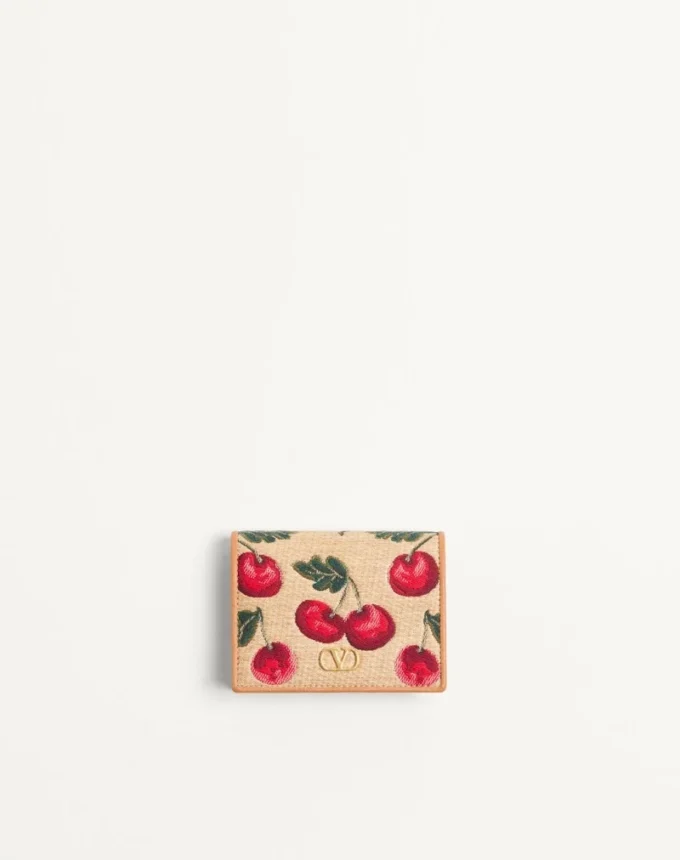 Portefeuille Vlogo Signature Cherryfic en raphia jacquard Portefeuille Vlogo Signature Cherryfic en raphia jacquard