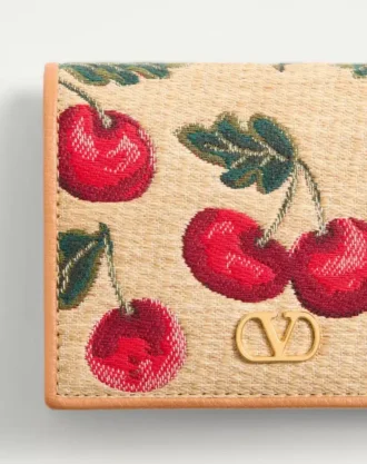 Portefeuille Vlogo Signature Cherryfic en raphia jacquard