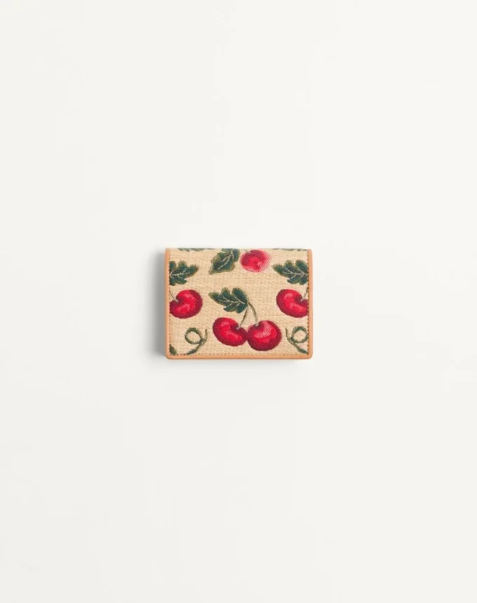 Portefeuille Vlogo Signature Cherryfic en raphia jacquard Portefeuille Vlogo Signature Cherryfic en raphia jacquard