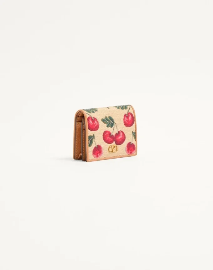 Portefeuille Vlogo Signature Cherryfic en raphia jacquard Portefeuille Vlogo Signature Cherryfic en raphia jacquard