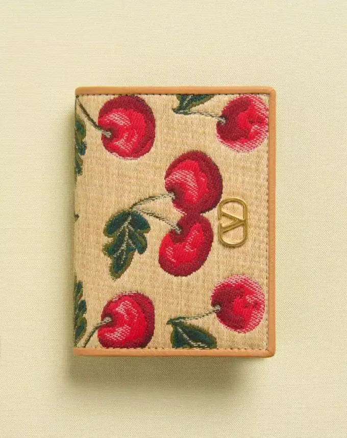 Portefeuille Vlogo Signature Cherryfic en raphia jacquard Portefeuille Vlogo Signature Cherryfic en raphia jacquard
