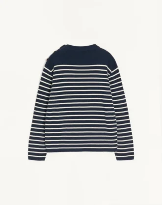 Pull à col rond en coton rayé avec boutons sur l&rsquo;épaule