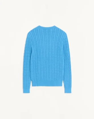 Pull à col rond en coton tricoté torsadé Valentino avec logo V sur la poitrine