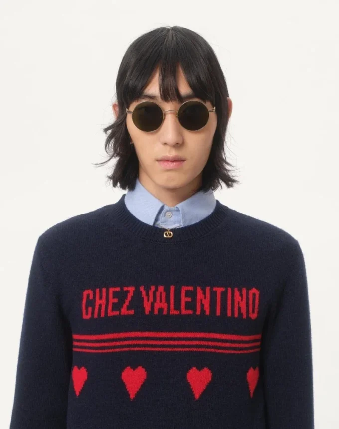 Pull en laine avec motif jacquard Chez Valentino Pull en laine avec motif jacquard Chez Valentino