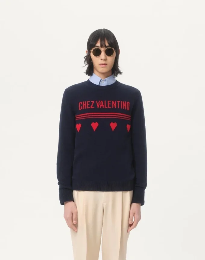 Pull en laine avec motif jacquard Chez Valentino Pull en laine avec motif jacquard Chez Valentino