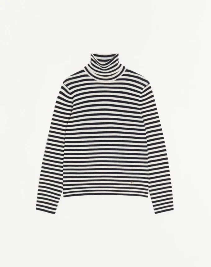 Pull en laine à col montant Valentino avec patch VLogo Pull en laine à col montant Valentino avec patch VLogo