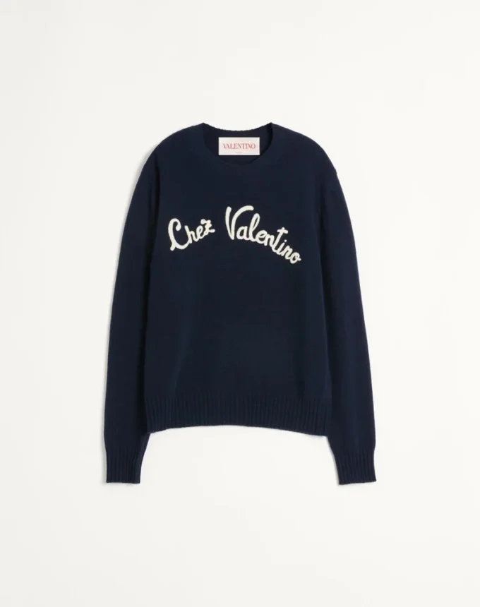 Pull en laine à col rond avec broderie Chez Valentino Pull en laine à col rond avec broderie Chez Valentino