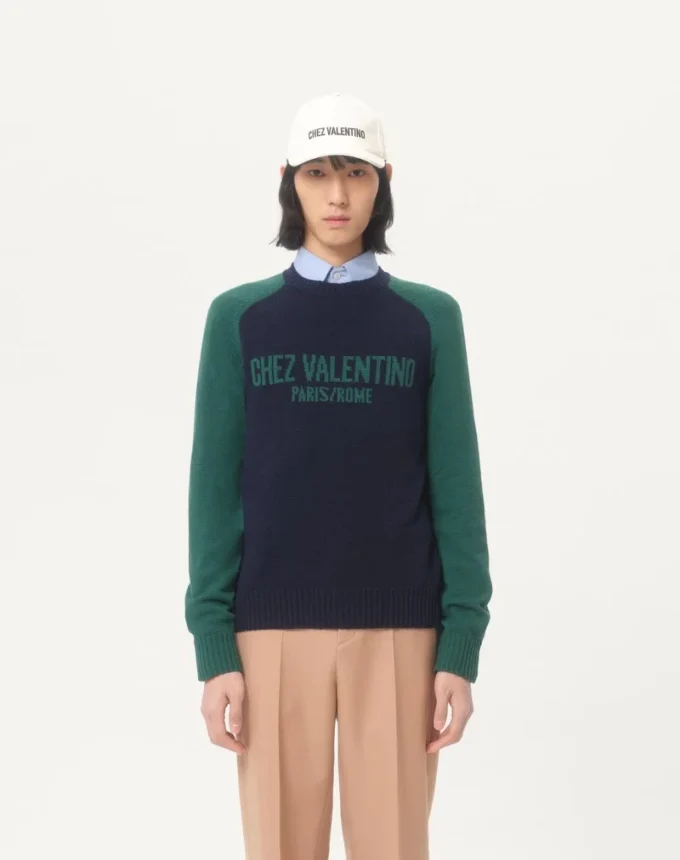 Pull en laine et coton avec motif jacquard Chez Valentino Pull en laine et coton avec motif jacquard Chez Valentino