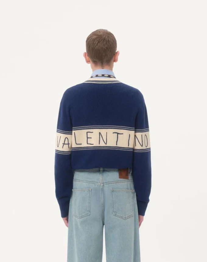 Pull en laine et coton avec motif jacquard Chez Valentino Pull en laine et coton avec motif jacquard Chez Valentino