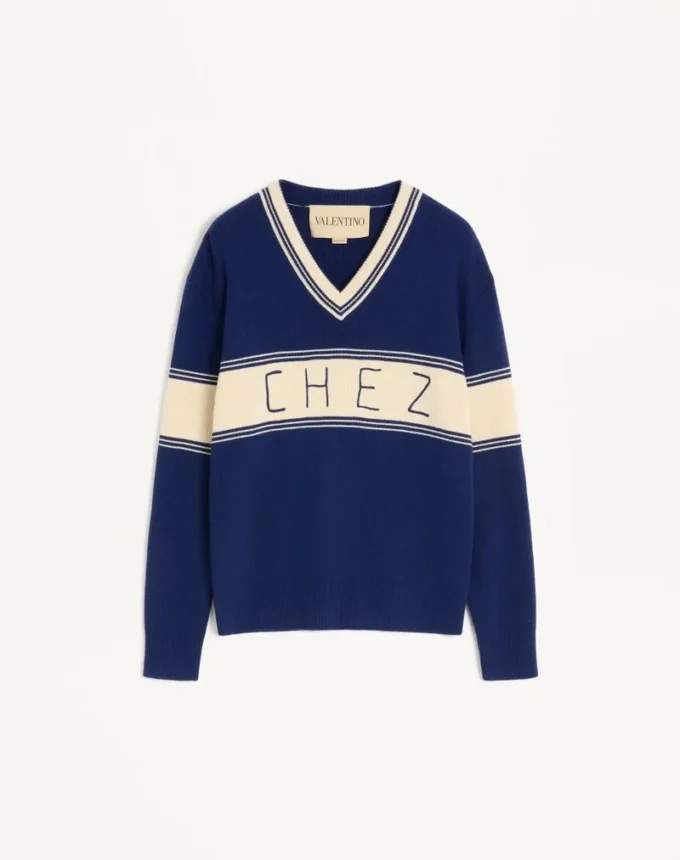 Pull en laine et coton avec motif jacquard Chez Valentino Pull en laine et coton avec motif jacquard Chez Valentino