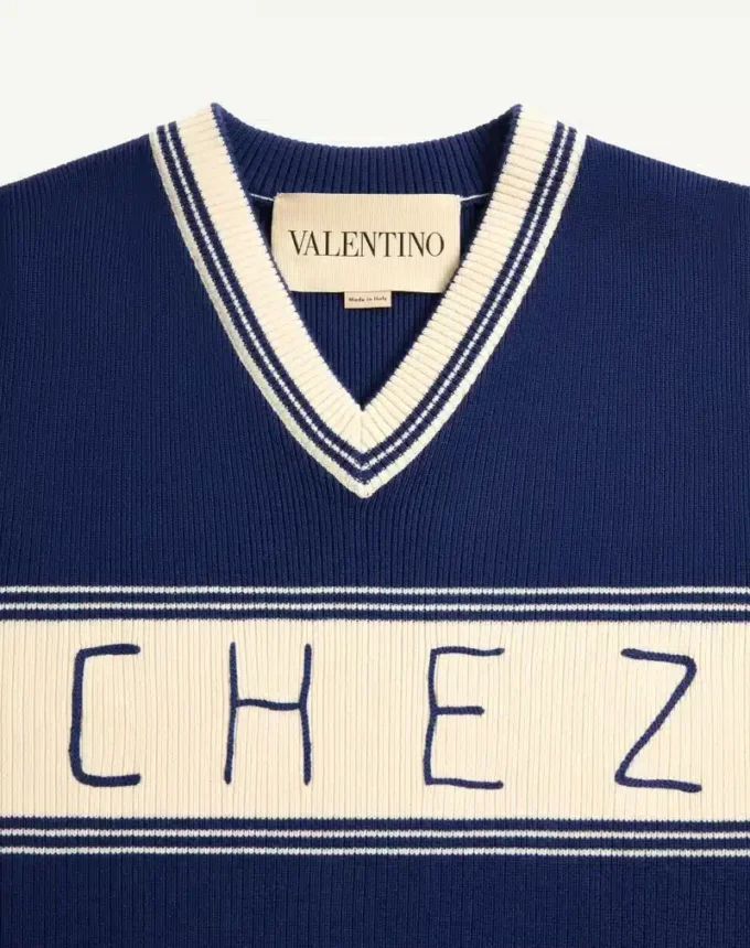 Pull en laine et coton avec motif jacquard Chez Valentino Pull en laine et coton avec motif jacquard Chez Valentino