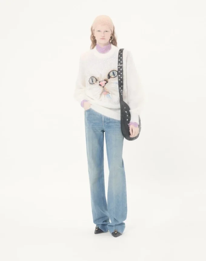 Pull en laine mohair brodé