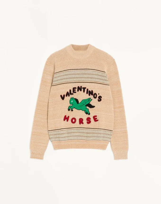 Pull Valentino en laine et coton avec écusson cheval Valentino Pull Valentino en laine et coton avec écusson cheval Valentino