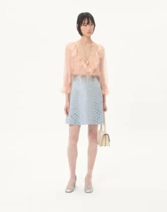 Robe courte en crêpe brodé Couture