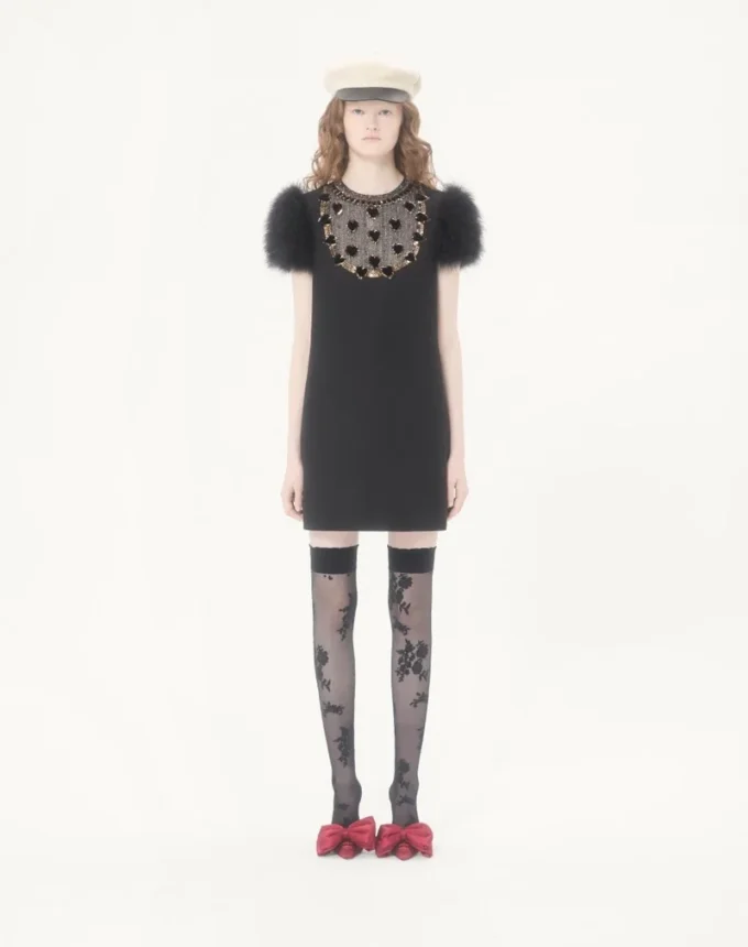 Robe courte en crêpe brodé Couture Robe courte en crêpe brodé Couture