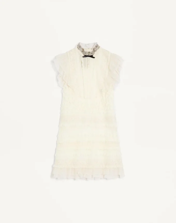 Robe courte en lin léger brodé