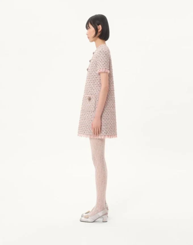Robe courte en tweed brodé à rubans Robe courte en tweed brodé à rubans