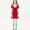 Robe courte en tweed de laine uni