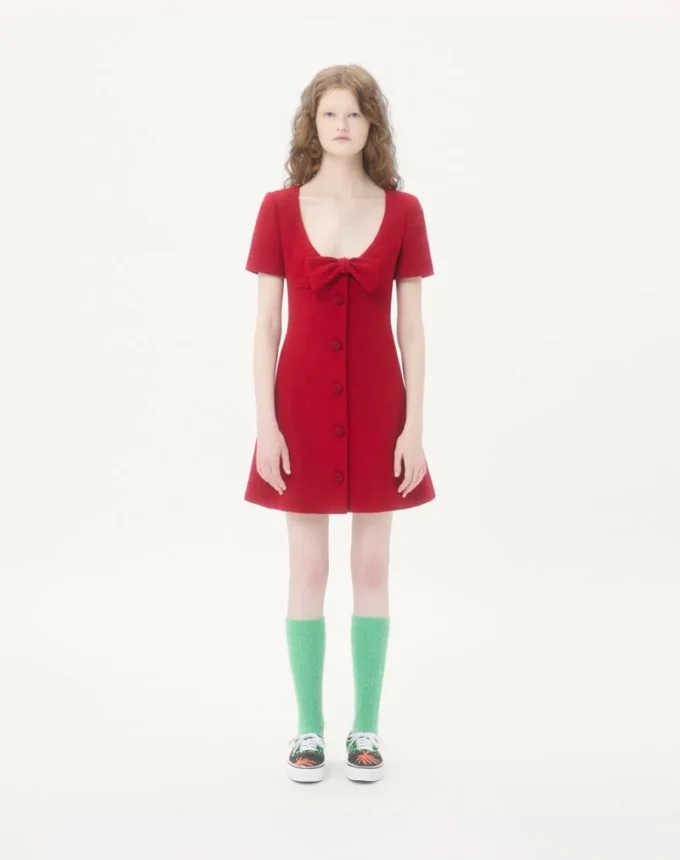 Robe courte en tweed de laine uni