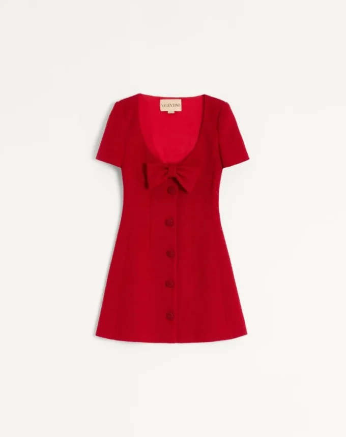Robe courte en tweed de laine uni