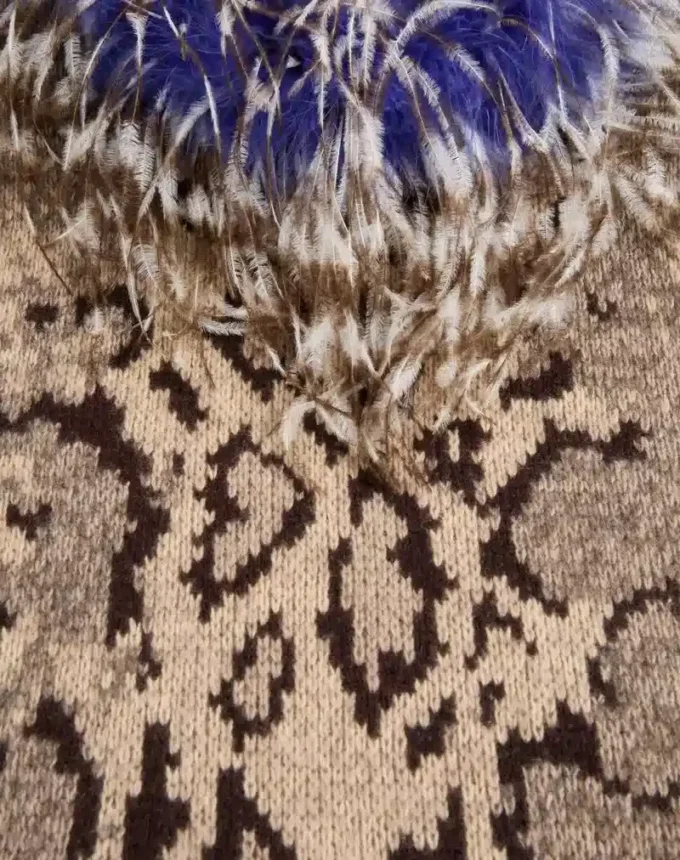 Robe en cachemire avec imprimé animalier et plumes Robe en cachemire avec imprimé animalier et plumes