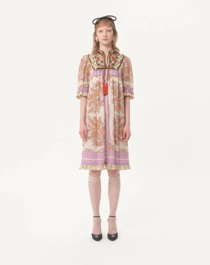 Robe en georgette lurex avec imprimé Voyage Imaginaire Robe en georgette lurex avec imprimé Voyage Imaginaire