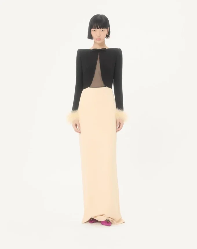 Robe longue Cady Couture à plumes Robe longue Cady Couture à plumes