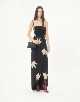 Robe longue en crêpe de Chine jacquard Apres L’Hiver Lilium Robe longue en crêpe de Chine jacquard Apres L’Hiver Lilium