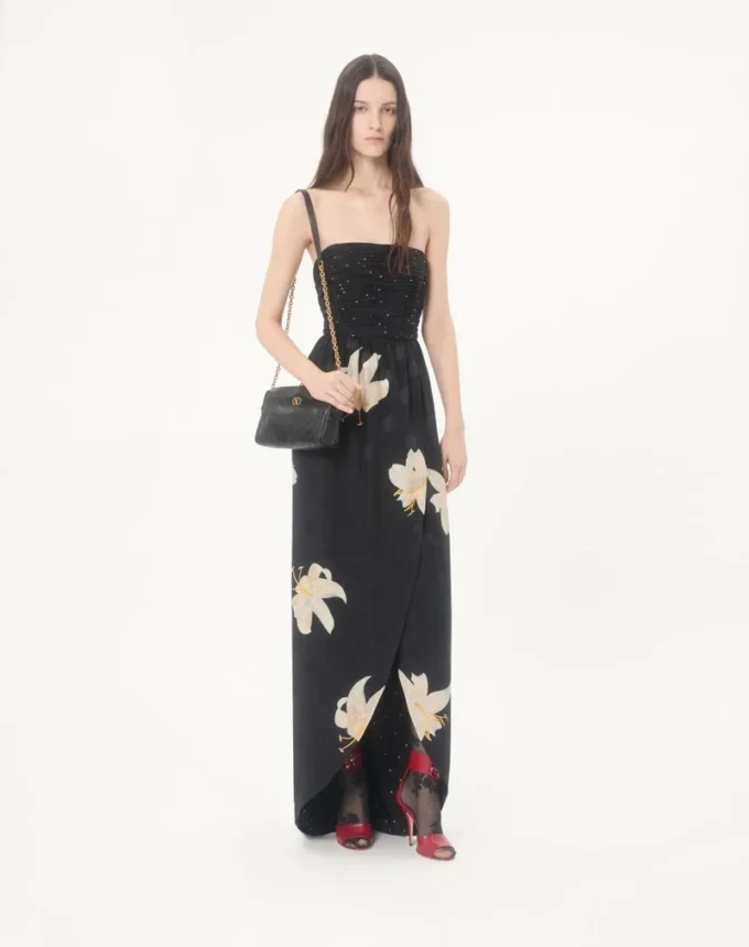 Robe longue en crêpe de Chine jacquard Apres L’Hiver Lilium Robe longue en crêpe de Chine jacquard Apres L’Hiver Lilium