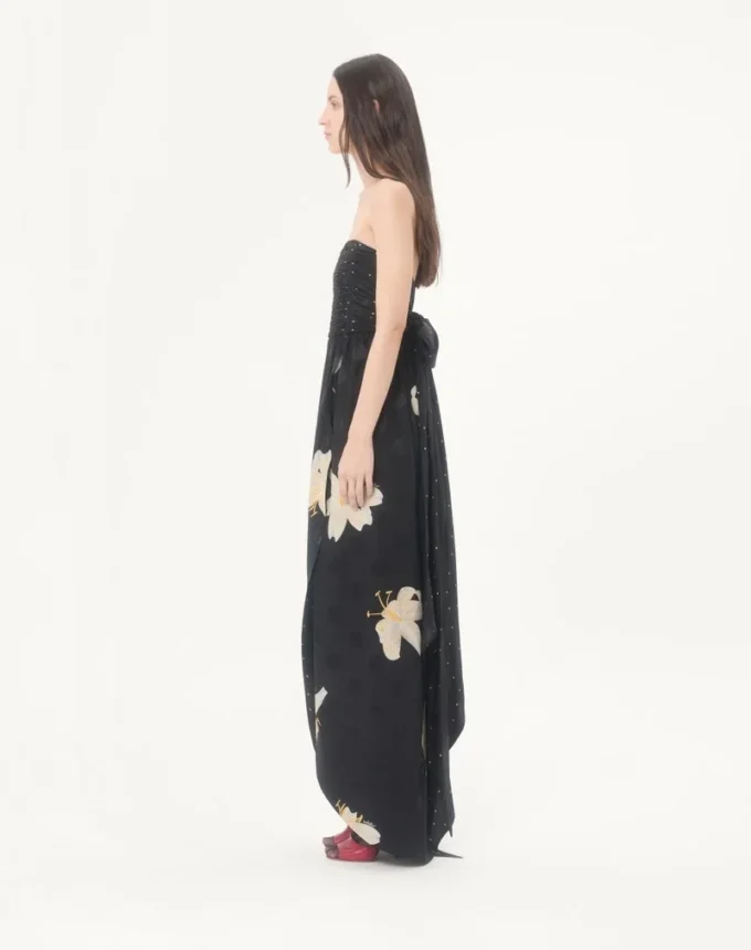 Robe longue en crêpe de Chine jacquard Apres L’Hiver Lilium Robe longue en crêpe de Chine jacquard Apres L’Hiver Lilium