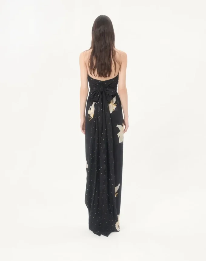 Robe longue en crêpe de Chine jacquard Apres L’Hiver Lilium Robe longue en crêpe de Chine jacquard Apres L’Hiver Lilium