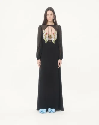 Robe longue en georgette brodée Robe longue en georgette brodée